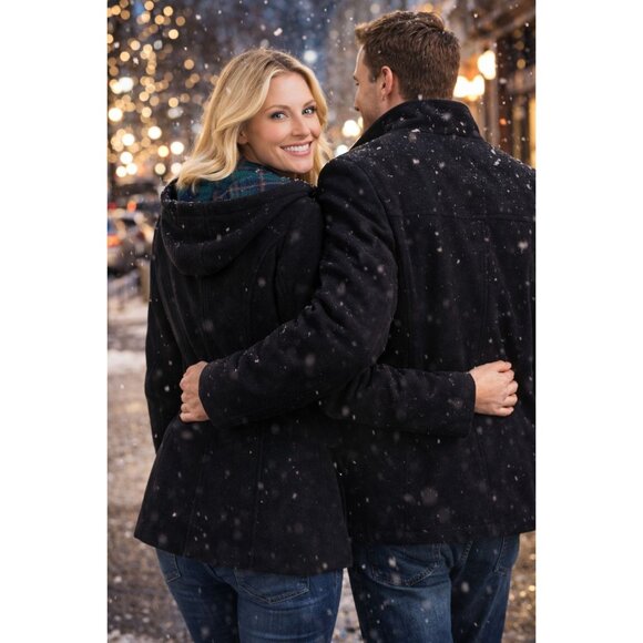 Fleet Street Wool Hooded Jacket Black Plaid Lined Wool Zip Coat Womens Petite PL - Picture 12 of 12